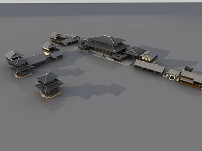 Traditional Chinese Ancient Architecture Featuring Courtyard Layout And Curved Roof Design 3d model