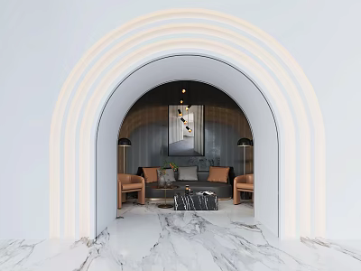 Modern Living Room Sofa and Coffee Table Set With Accent Chairs Pendant Lights and Marble Floor 3d model