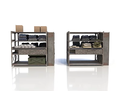 Metal Storage Shelves With Folded Clothes Boxes And Drawers For Organizing 3d model