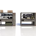 Metal Storage Shelves With Folded Clothes Boxes And Drawers For Organizing