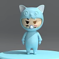 Light Blue Cat Ear Cartoon Doll In Cat Costume Standing On Round Platform With Pacifier