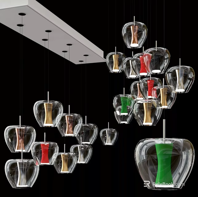 Modern Apple Shaped Glass Pendant Lights With Colorful Red Green Gold Design 3d model 