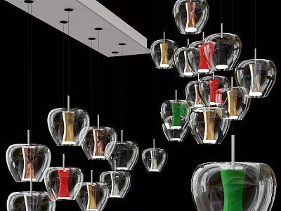 Modern Apple Shaped Glass Pendant Lights With Colorful Red Green Gold Design 3d model