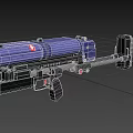 Futuristic Sci Fi Weapon With Blue Purple Body Red Emblem And Green Lights