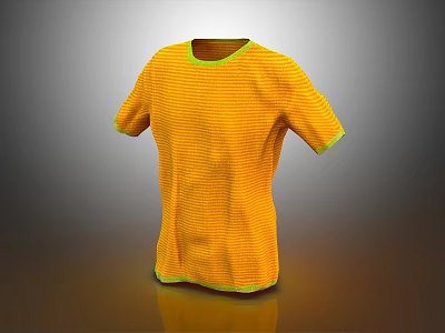Bright Orange Short Sleeve T Shirt With Green Trim And Mesh Fabric 3d model