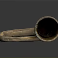 Antique Handcrafted Brass Horn With Textured Surface And Intricate Carved Pattern