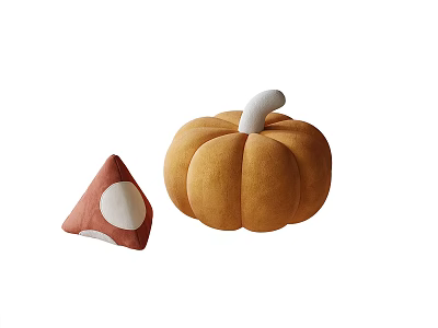 Adorable Plush Pumpkin And Mushroom Shaped Toys In Warm Orange Brown Hues 3d model