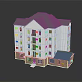 Cartoon Scene Of Multi Story Building Model White Exterior Gray Roof Brown Brick Base Reflection