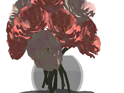 Elegant Glass Vase with Pink Red and White Fresh Flower Bouquet Arrangement 3d model