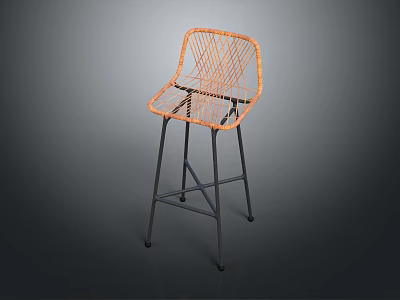 Stylish Orange Woven Bar Stool Featuring Black Metal Frame Design 3d model