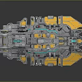 Futuristic Sci Fi Spaceship Featuring Metallic Texture Yellow Blue Accents And Complex Mechanical Details