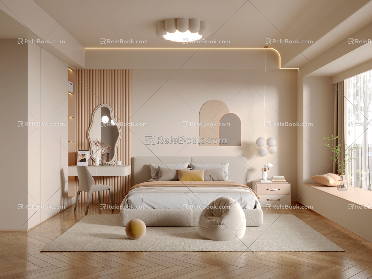 Cream wind bedroom 3d model