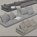 Modern Gray Sofas In Various Shapes And Sizes With Cushions And A Book 3d model