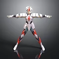Mythical Armored Creature With White Red Gray Armor And Spiked Headpiece Standing On Reflective Surface