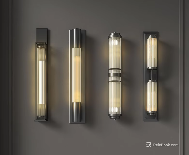 Modern Wall Lamps With Glass Shades And Metal Frames Mounted On Gray Wall 3d model 
