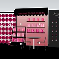 Wedding Welcome Area With Display Shelves Table Chairs And Pink Black Decor