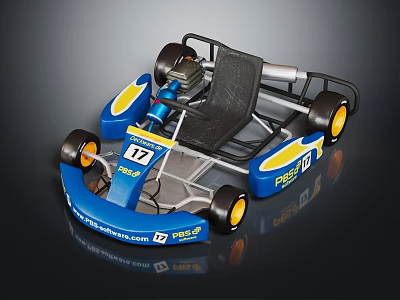 Blue and Yellow Pepsi Go Kart with Number 17 Black Seat and Silver Frame 3d model