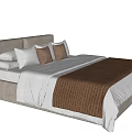 Modern Double Bed With Gray Headboard White Sheets Brown Blanket And Decorative Pillows 3d model