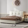 Modern Background Double Bed With White Button Tufted Headboard Brown Bedding And Round Mirrors 3d model
