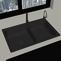 Black Double Bowl Kitchen Sink With Faucet And Drainer Rack For Modern Kitchen