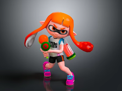 Vibrant Game Character With Orange Hair Twin Pigtails Goggles Weapon And Sporty Outfit 3d model