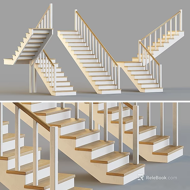 Wooden Staircase Design Ideas With Modern Handrails And Stylish Steps 3d model 