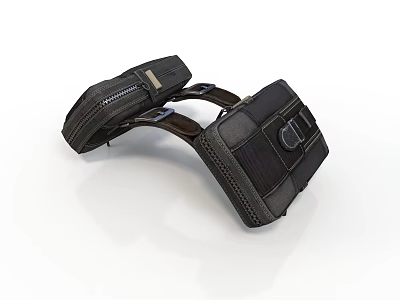 Black Leather Utility Belt With Zipper Pockets And Adjustable Strap Design 3d model