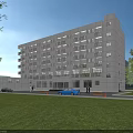 Modern School Building Featuring Large Windows And Multi Storey Structure With Green Lawn And Trees