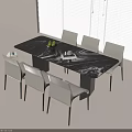 Modern Dining Table Set With Marble Top And Six Minimalist Chairs 3d model