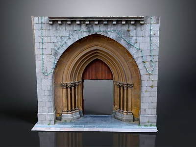 Gothic Entrance Gate Featuring Stone Arch Carved Walls And Decorative Columns 3d model