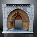 Gothic Entrance Gate Featuring Stone Arch Carved Walls And Decorative Columns