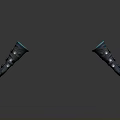 Two Dark Colored Lifestyle Accessories With Blue Edges And Metal Decorations On Smooth Black Surface