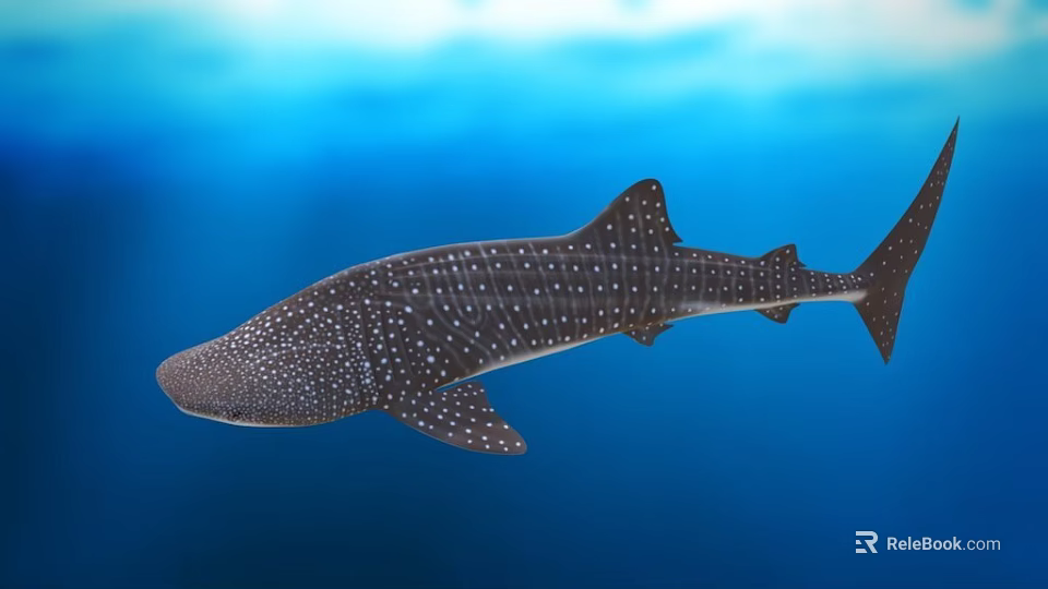 Whale Shark Swimming In Blue Ocean Water With White Spots On Body 3d model 