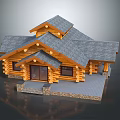 Rustic Log Cabin Structure Featuring Gray Sloped Roof Porch And Wooden Steps