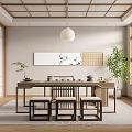 Japanese Tea Room Interior Design With Wooden Ceiling Shoji Screens Tea Table And Green Plant