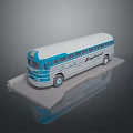 Blue And White Greyhound Bus Model Displayed On Grey Stand 3d model