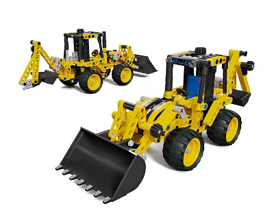 Yellow Toy Construction Vehicle Building Blocks Set With Excavator And Loader 3d model