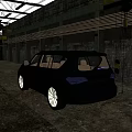 Black SUV With Silver Wheels And Tinted Windows In Industrial Setting