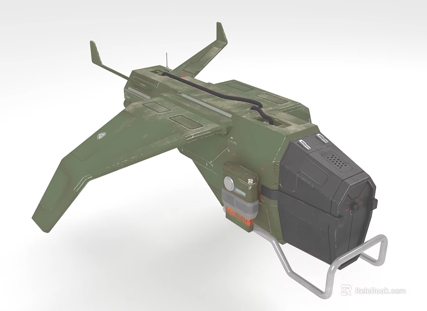 Green Sci-Fi Military Aircraft Model Featuring Wing Structure And Engine Details 3d model