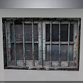 Vintage Rusted Window Frame With Weathered Green Red Patina And Iron Bars