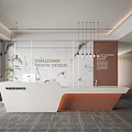 Modern company front desk front desk background wall office area chandelier 3d model