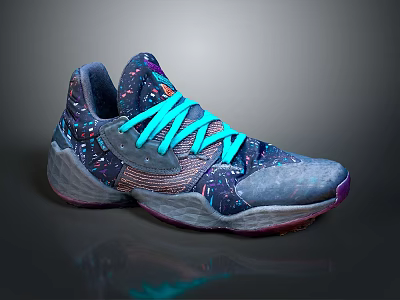 Stylish Blue Sneakers With Turquoise Laces And Colorful Speckles On Purple Sole 3d model