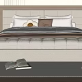 Modern Cream Style Double Bed Fabric Double Bed Side Table Lamp Pillow 3d model