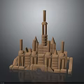 Wooden Block Castle Architecture Featuring Multiple Towers Spire And Various Height Blocks