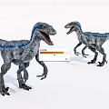 Reptile Velociraptor With Blue Stripes Gray Skin Standing Open Mouths