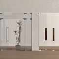 Double Doors With Transparent Glass Modern Design For Interior Space Wooden Floor Decorative Plant