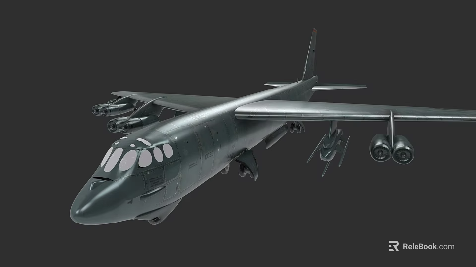 Dark Gray Military Aircraft With Long Fuselage Multiple Engines And Wings 3d model 