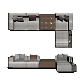 Beige And Brown Modular Sectional Sofa With Plush Cushions And Storage Side Table 3d model