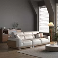 Modern Living Room Interior Design With White Leather Sofa White Shutters And Wooden Cabinet
