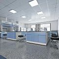 Modern Laboratory Interior With Blue Workbenches Black Stools And Equipment 3d model